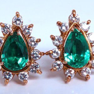 Lab Created Emerald Natural Diamond Stud Earrings Jacket & Solitaire 14kt Gold